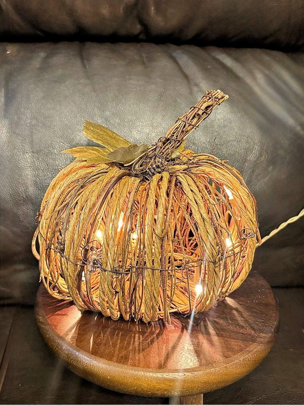 Rustic look pumpkin lights up new